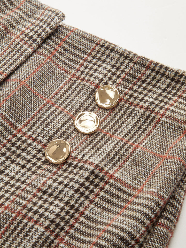 Metal Detail Slit Plaid Wide-Leg Pants - women's trousers, detail close-up