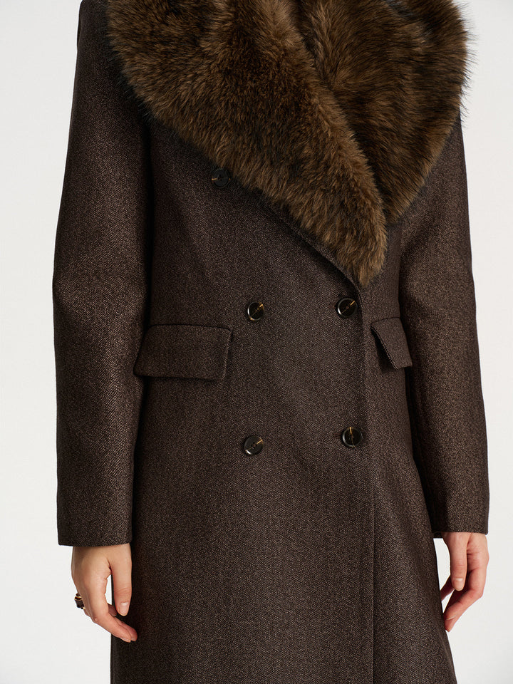 Faux Fur Collar Long Coat without Belt