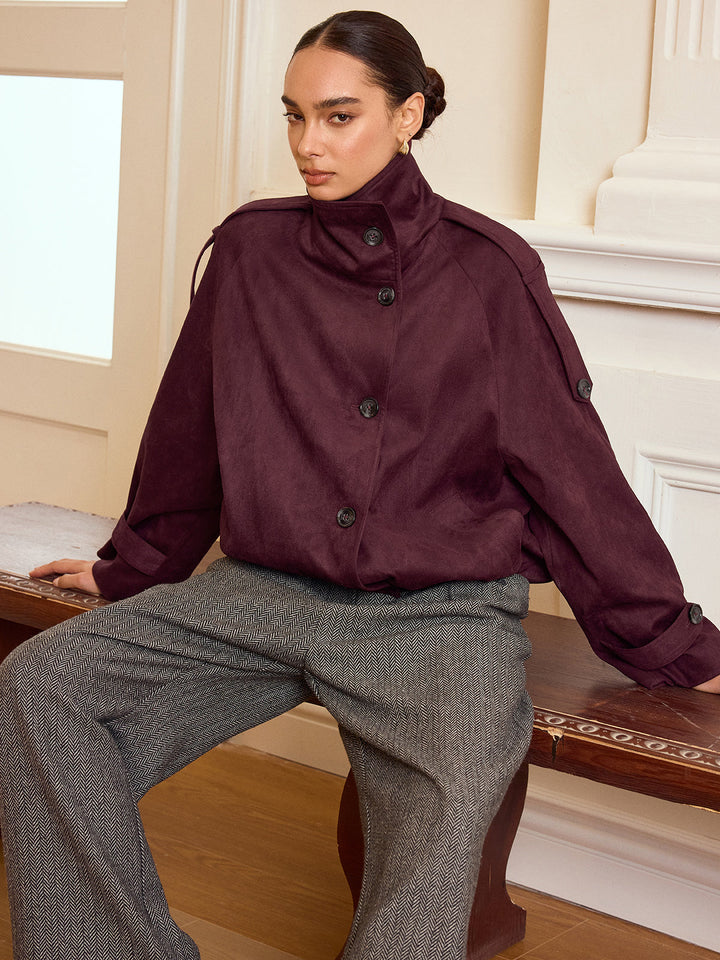 Suede Effect Cropped Trench Jacket