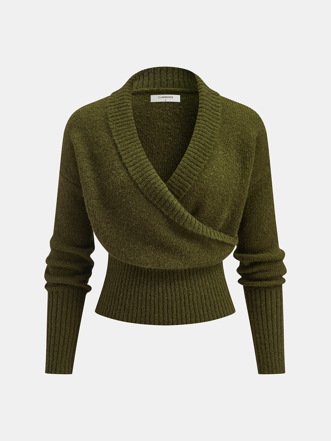 Wool Blend Wrap V-Neck Sweater — women's knit tops, front view