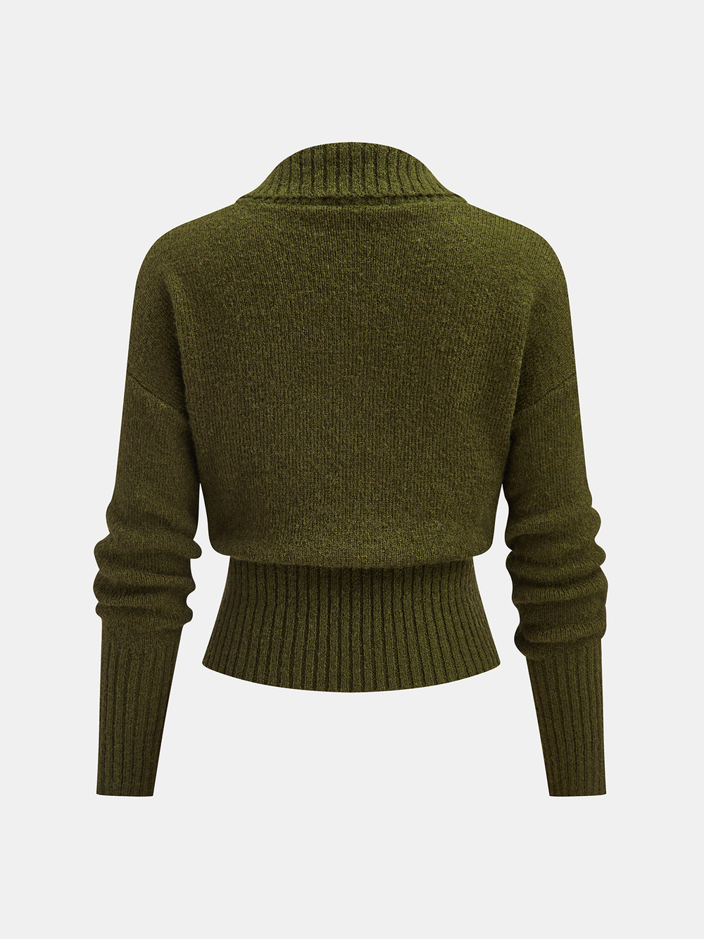Wool Blend Wrap V-Neck Sweater — women's knit tops, back view