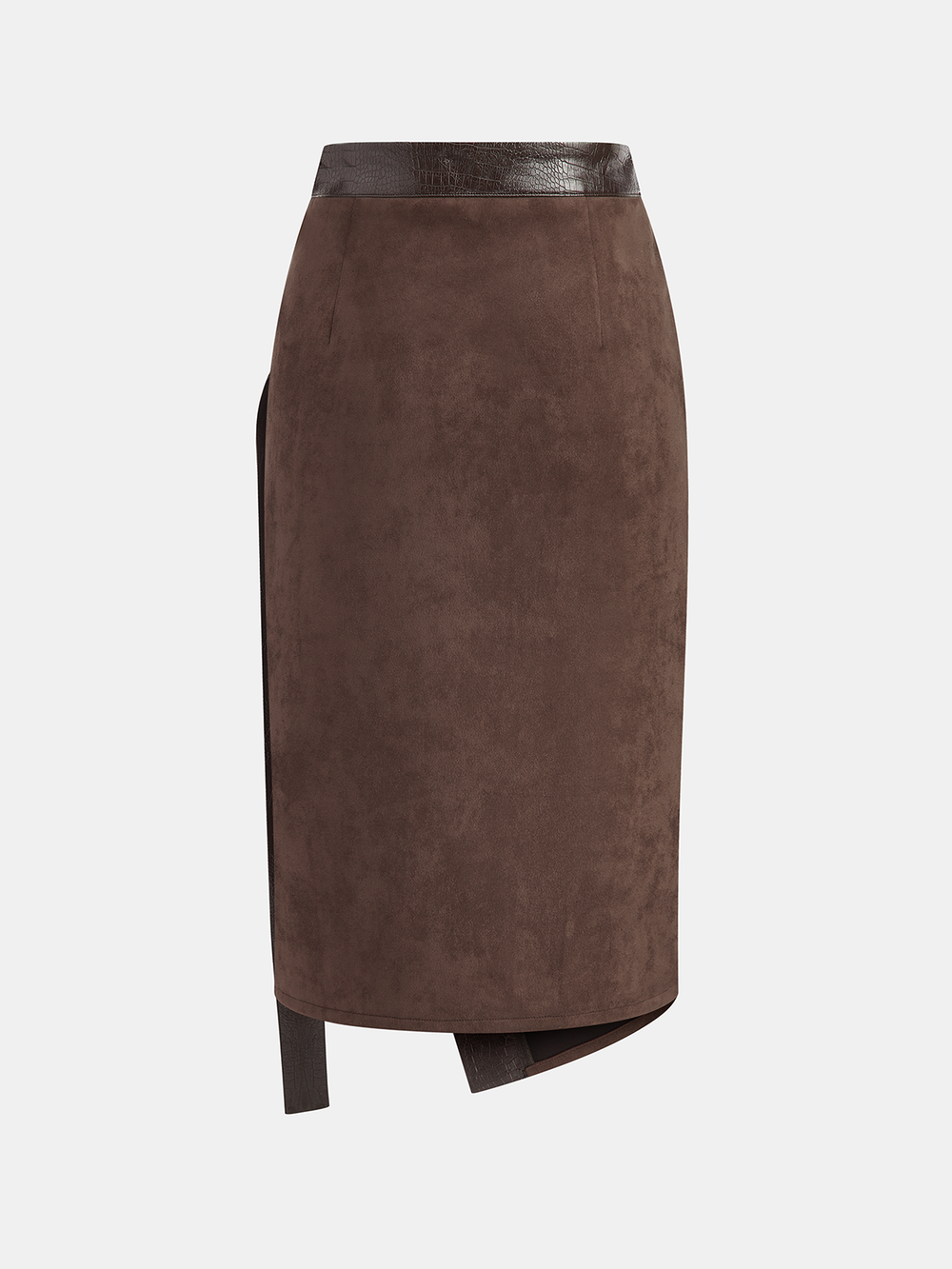 Crocodile PU Leather Panel Suede Effect Midi Skirt — women's skirts, back view