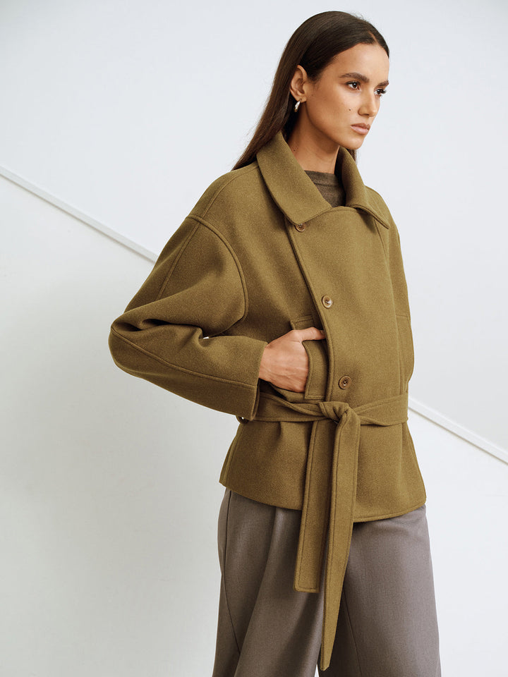 Belted Faux Cashmere Collared Coat