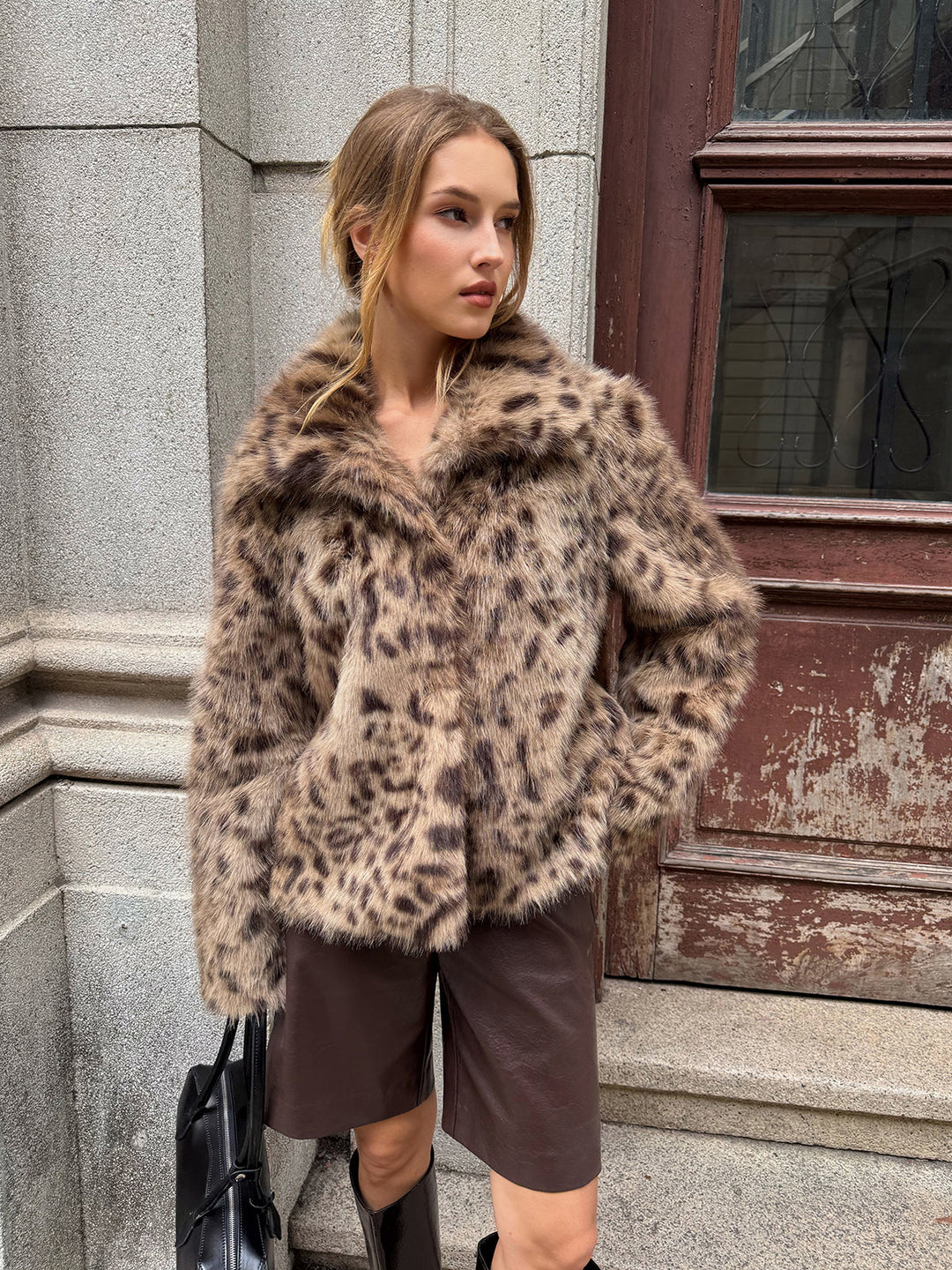 Leopard Print Faux Fur Coat
