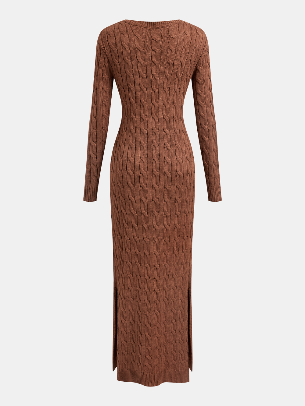 Cable-Knit V-Neck Maxi Sweater Dress — women's sweater dresses, back view