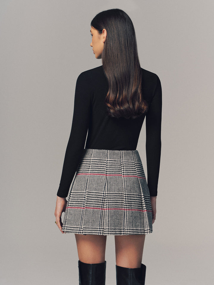Double Belt Accent Houndstooth Mini Skirt