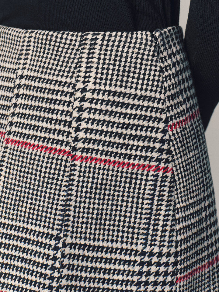 Double Belt Accent Houndstooth Mini Skirt
