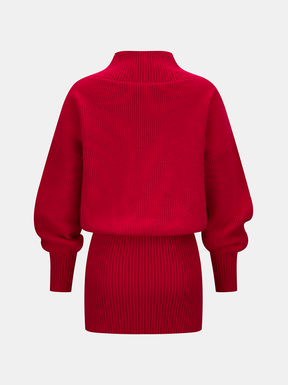 Wrap V-Neck Ribbed Knit Mini Dress — women's sweater dresses, back view