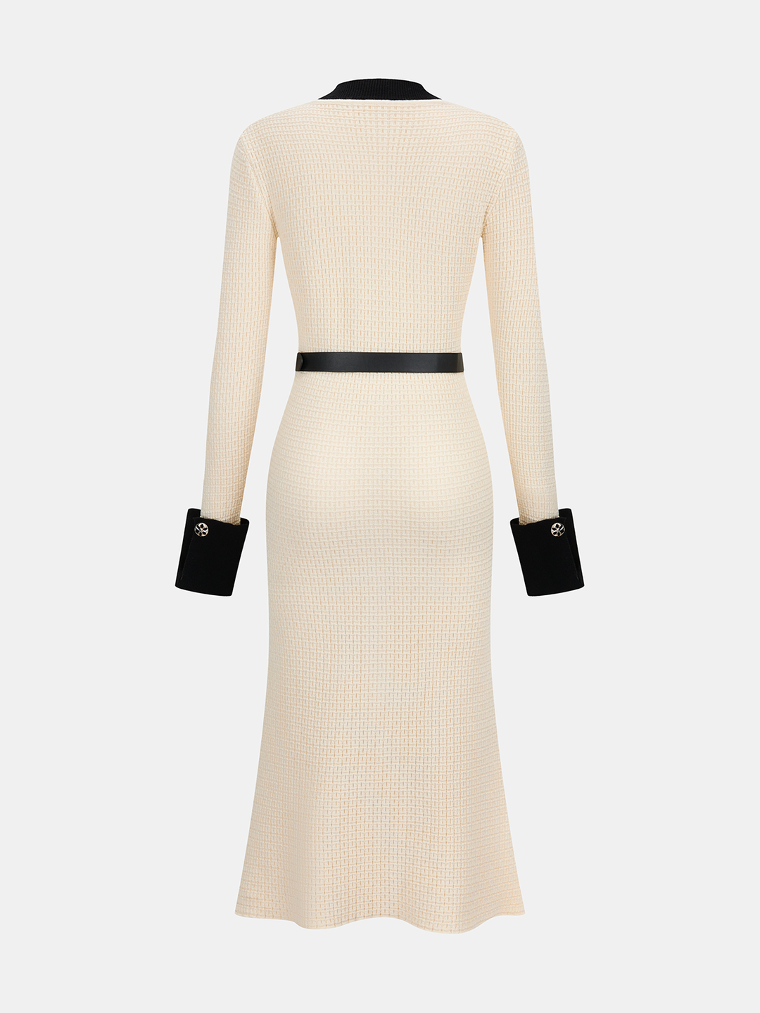 Contrast-Trim Button-Front Midi Dress with Belt