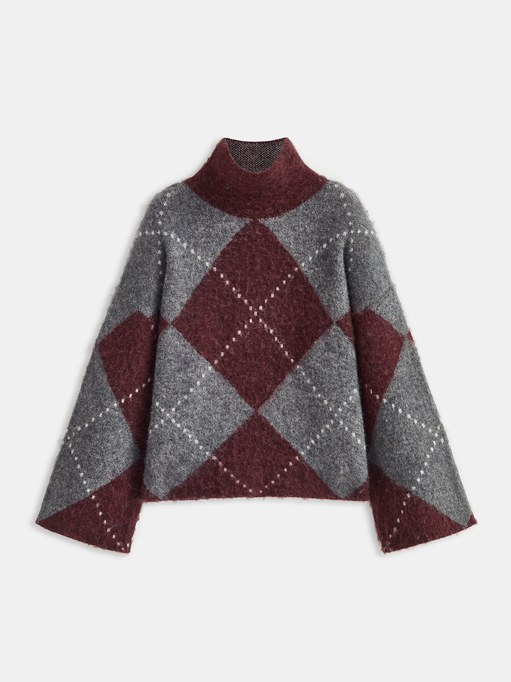 Argyle Wool-Blend Turtleneck Sweater