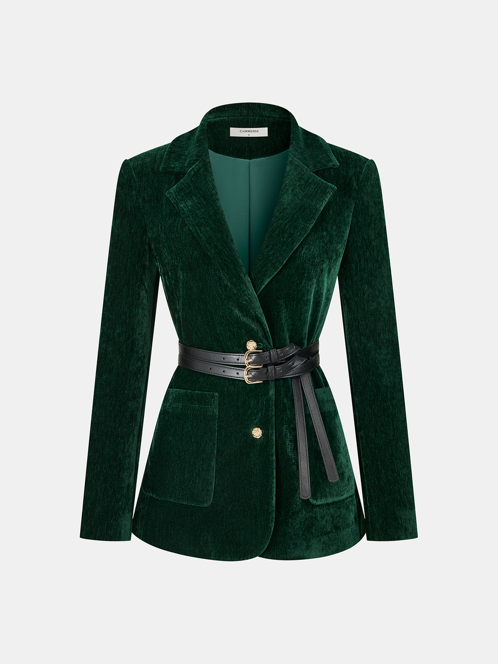Velvet Belted Metal Button Blazer — women's blazers, back view