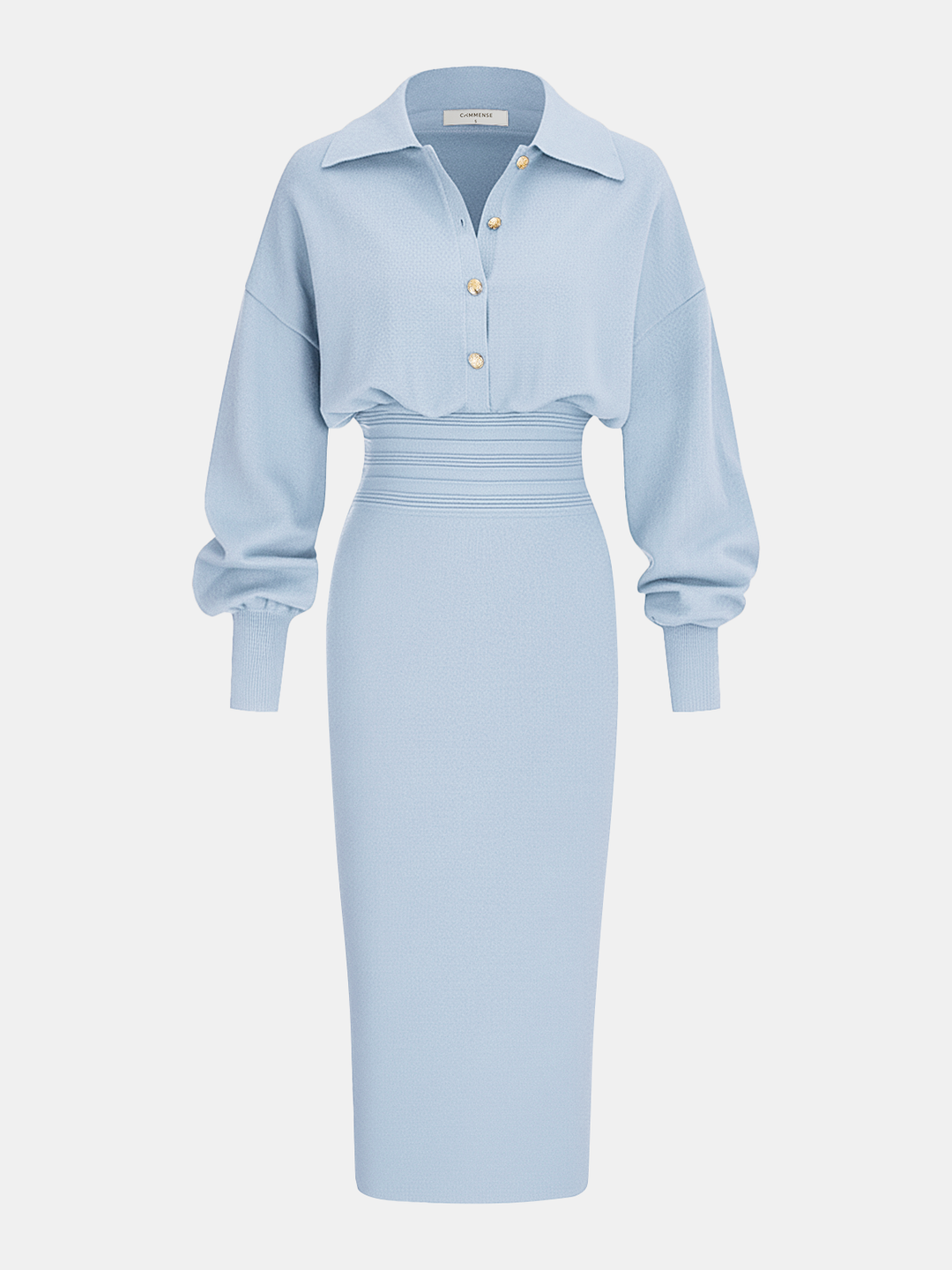 Cinched Waist Knit Shirt Dress - women's sweater dress, sleeve detail