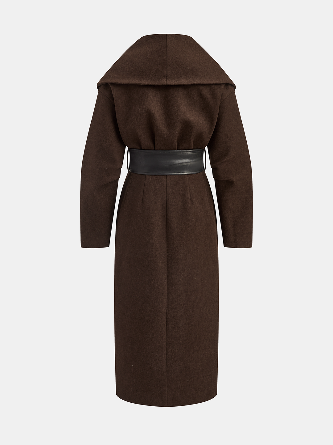 Oversized Collar Tweed Long Coat with Wide Belt - women's wool-blend coat, detail close-up