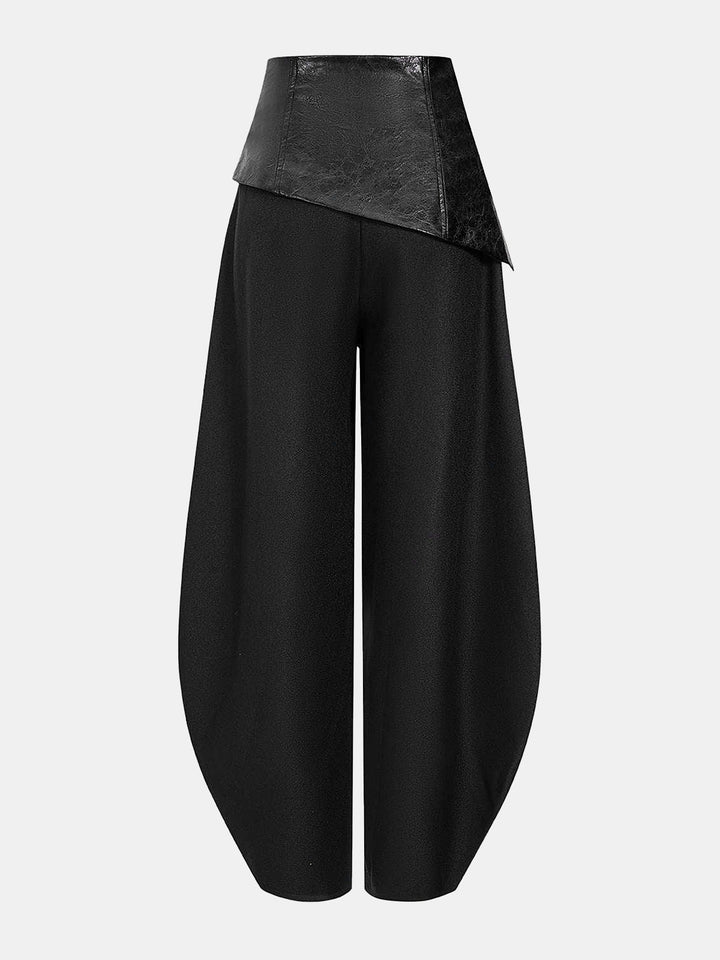 Faux Leather Panel Lantern Pants - women's trousers, back view