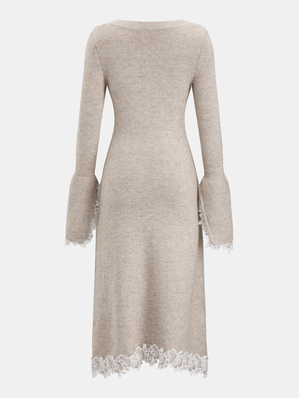 Wool-Blend Lace-Trim Square-Neck Dress — women's sweater dresses, back view