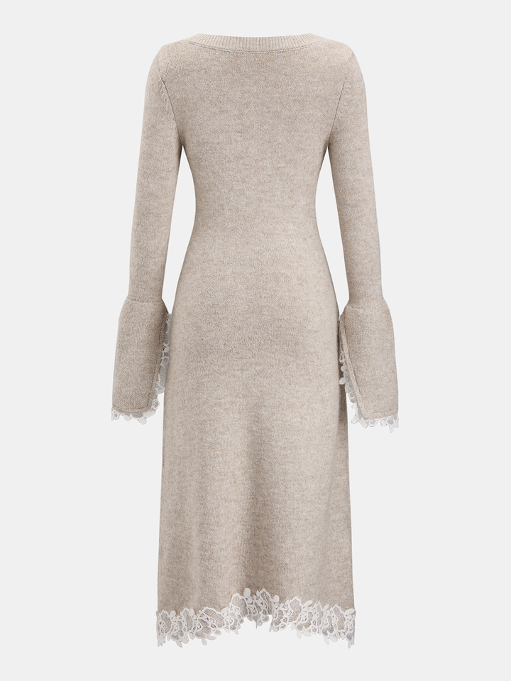 Wool-Blend Lace-Trim Square-Neck Dress