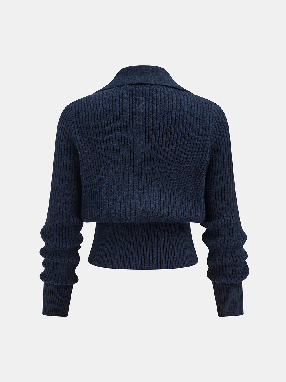 Collared Metal Buckle Ribbed Cropped Sweater — women's knit tops, back view