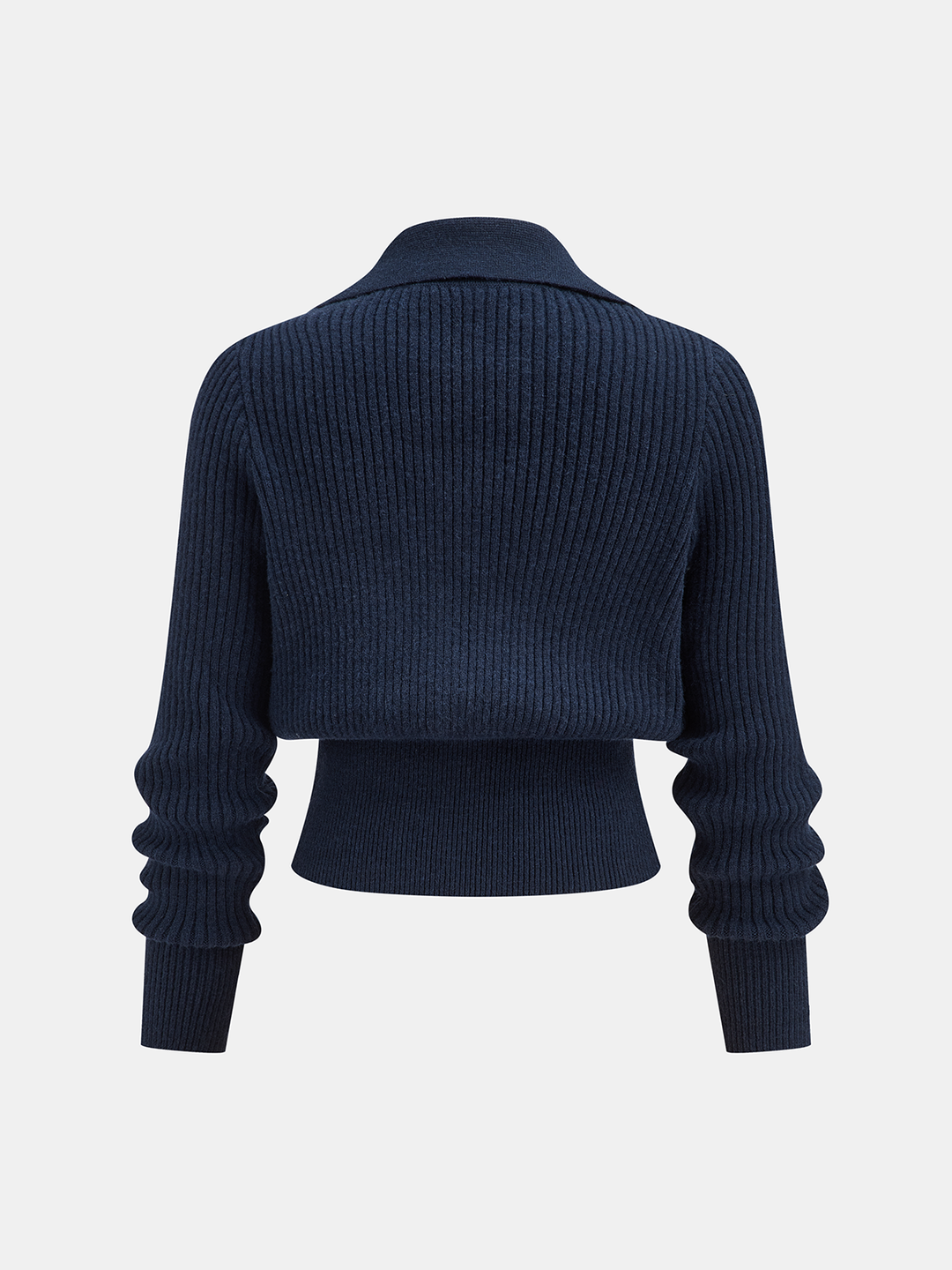 Collared Metal Buckle Ribbed Cropped Sweater - women's sweater, back view