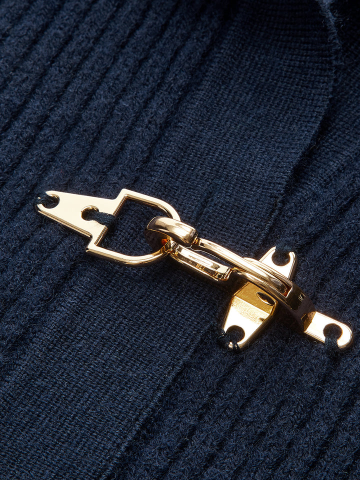 Collared Metal Buckle Ribbed Cropped Sweater - women's sweater, detail close-up