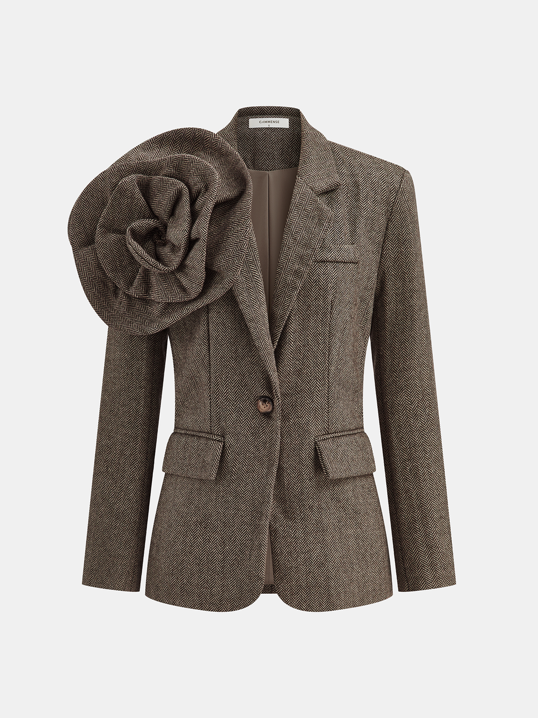 Large 3D Flower Single Button Tweed Blazer — women's blazers, front view