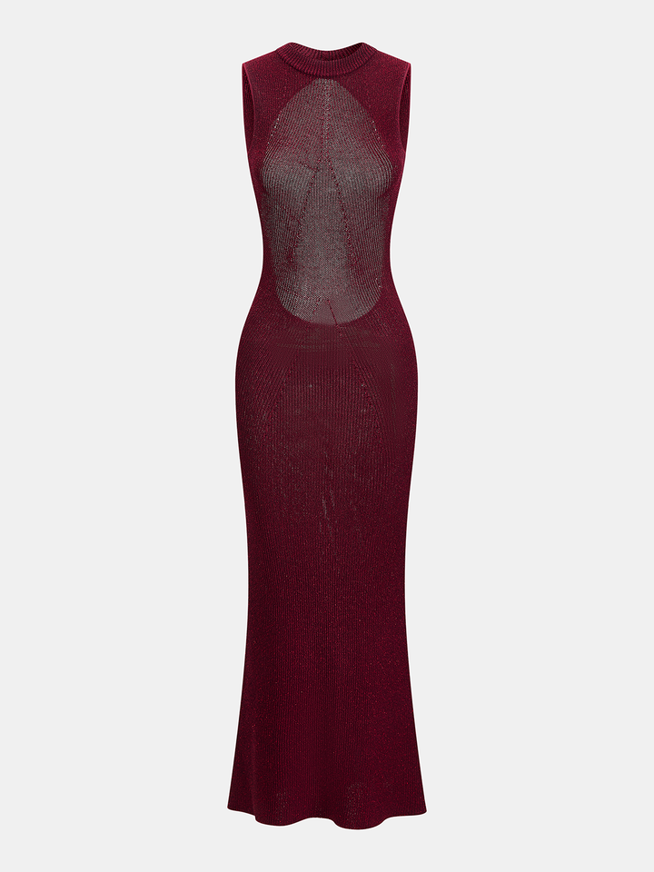 Backless Glitter Knit Sleeveless Maxi Dress