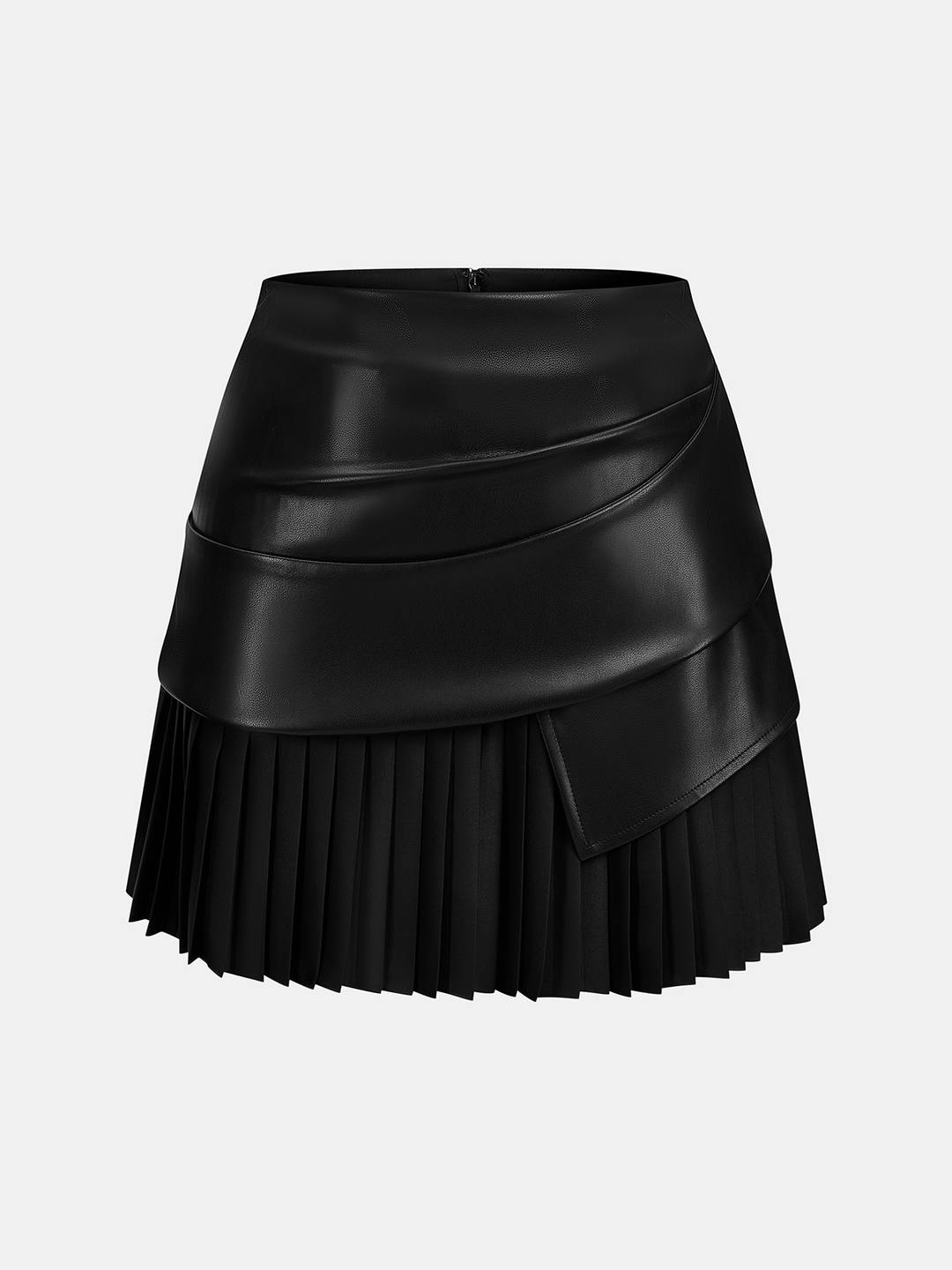 Faux Leather Ruched Pleated Mini Skirt — women's skirts, front view