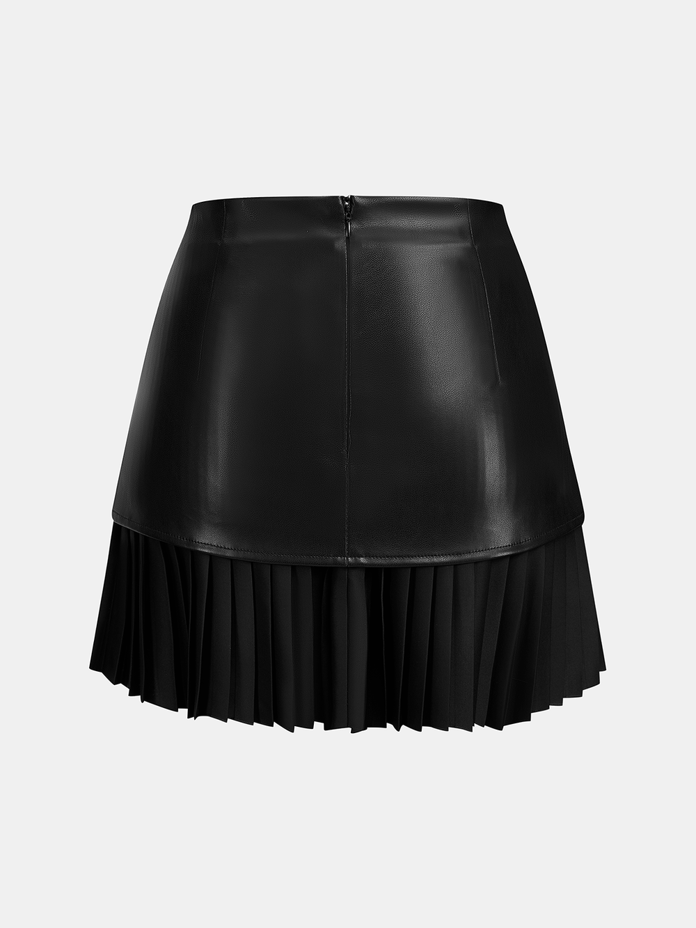 Faux Leather Ruched Pleated Mini Skirt — women's skirts, back view