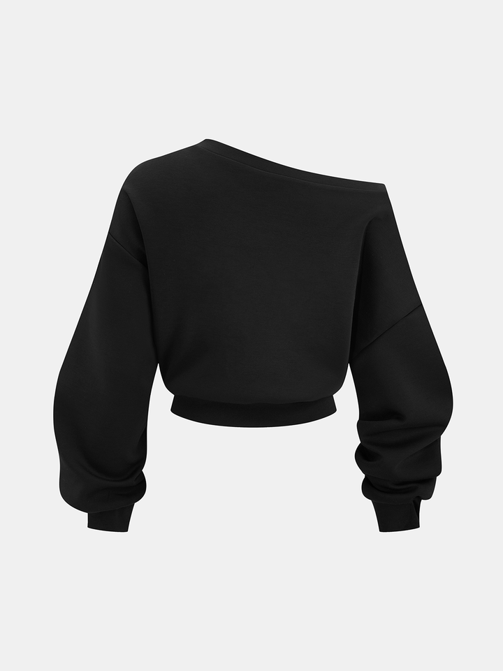 Off-Shoulder Sweatshirt & Drawstring Pants Set - women's two-piece trouser set, side view