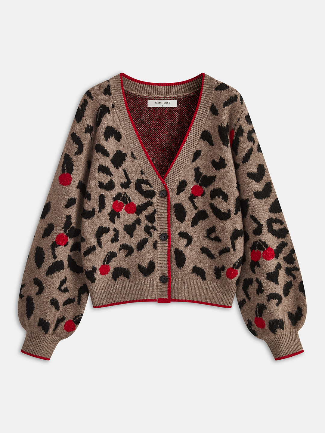 Cherry Leopard Print Knit Cardigan