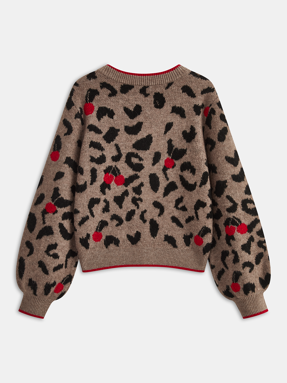 Cherry Leopard Print Knit Cardigan — women's cardigans, back view