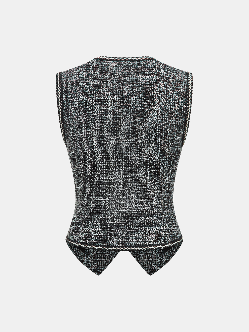 Tweed V-Neck Sleeveless Vest — women's vests, back view