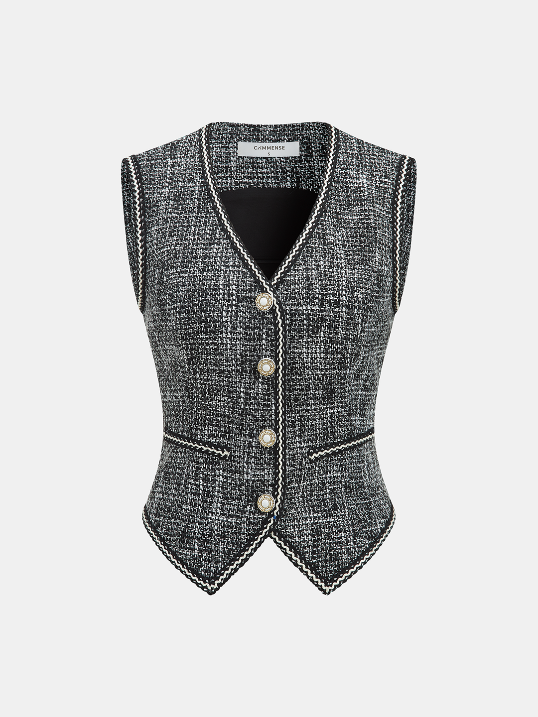 Tweed V-Neck Sleeveless Vest — women's vests, front view