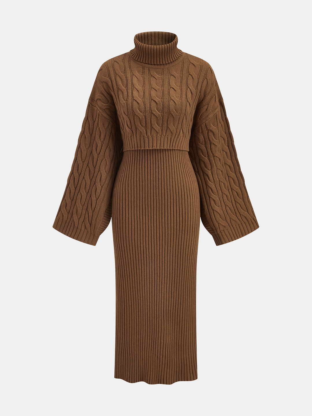 Cable-Knit Sweater & Cami Knit Dress Two-Piece Set — women's sweater co-ords, front view