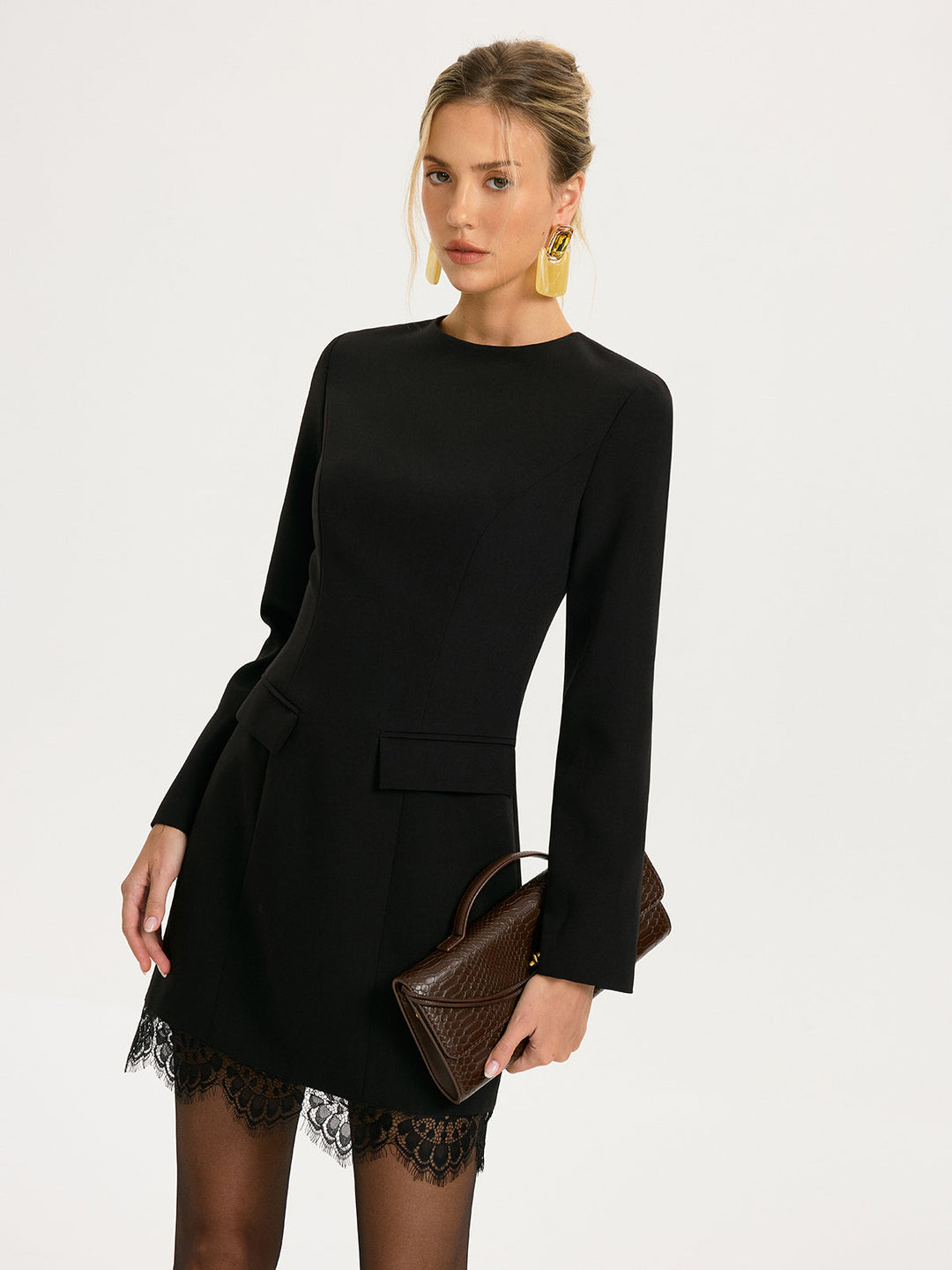 Upgraded | Lace Trim Tailored Mini Dress — women's dresses, front view