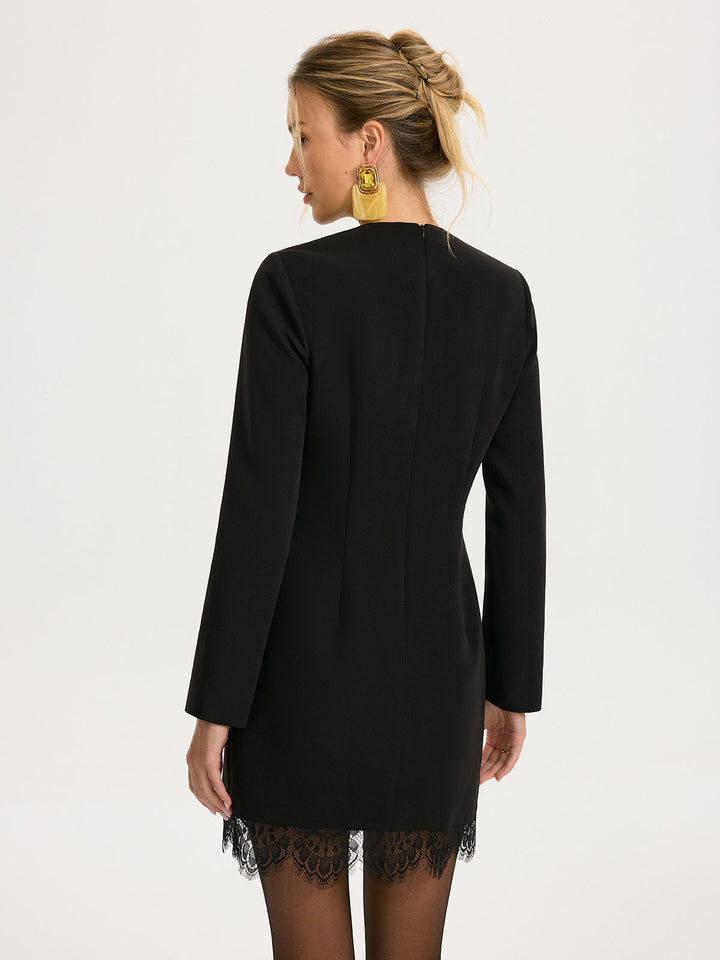 Lace Trim Tailored Mini Dress - women's dress, full-length styled look