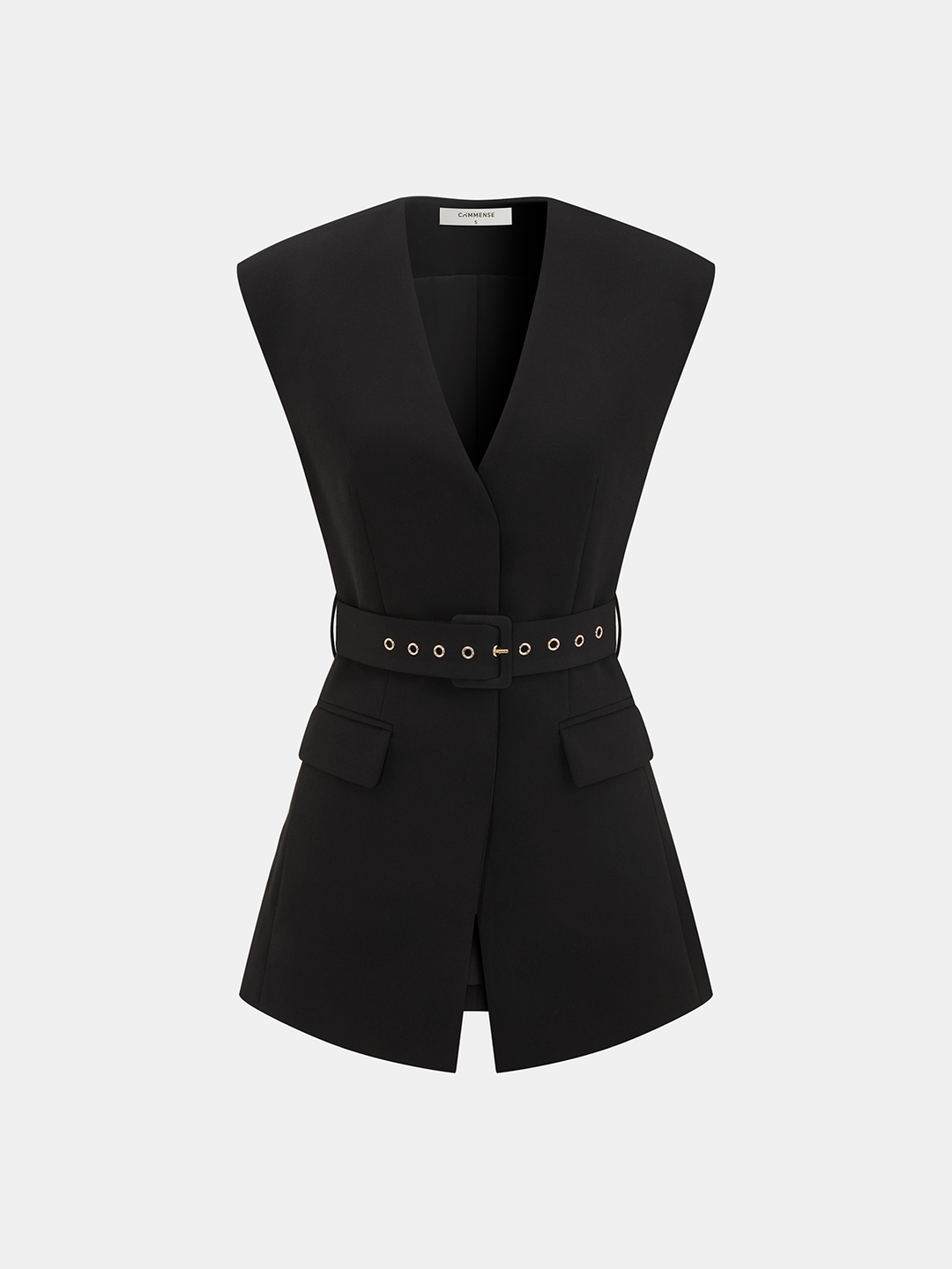 Sleeveless Belted Blazer Vest — women's vests, front view