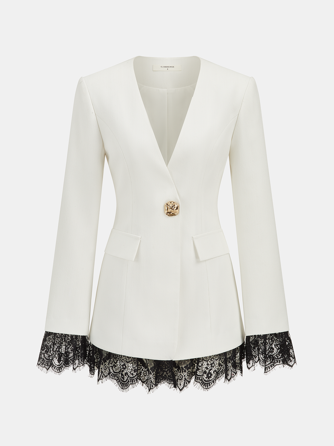 Lace Trim Metal Button Blazer — women's blazers, front view