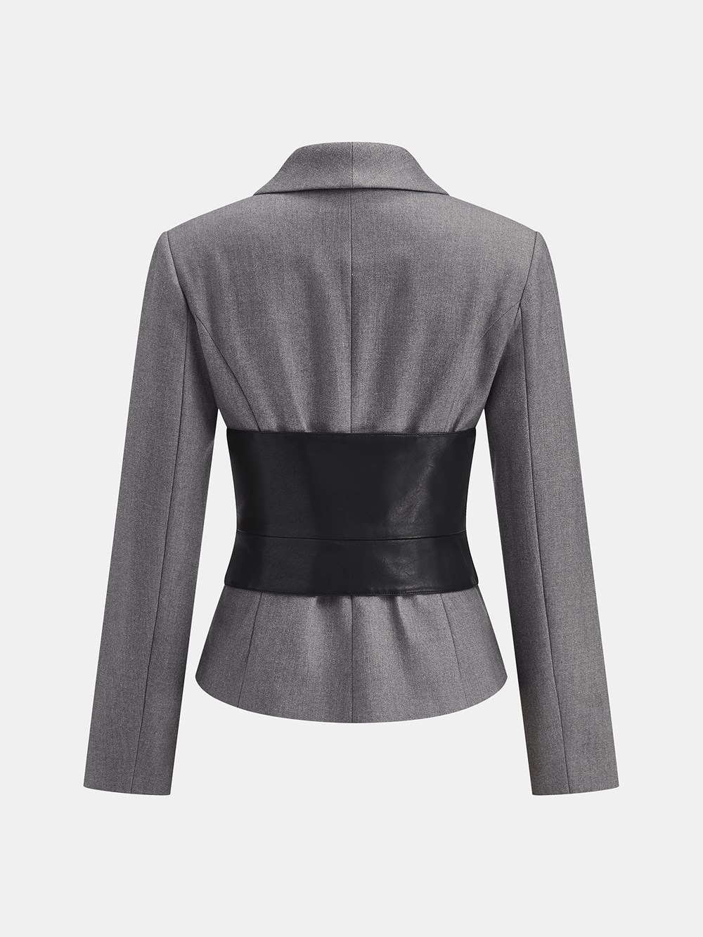 Detachable Waist Belt Lapel Tailored Blazer — women's blazers, back view
