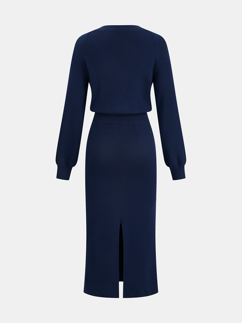 Wool-Blend V-Neck Knit Maxi Dress — women's sweater dresses, back view