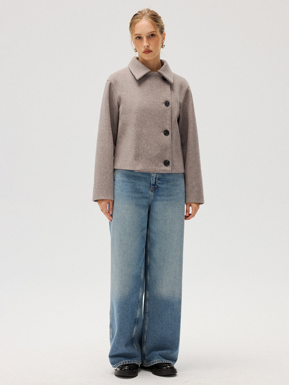 Wool Blend Collared Coat — women's wool coats, back view