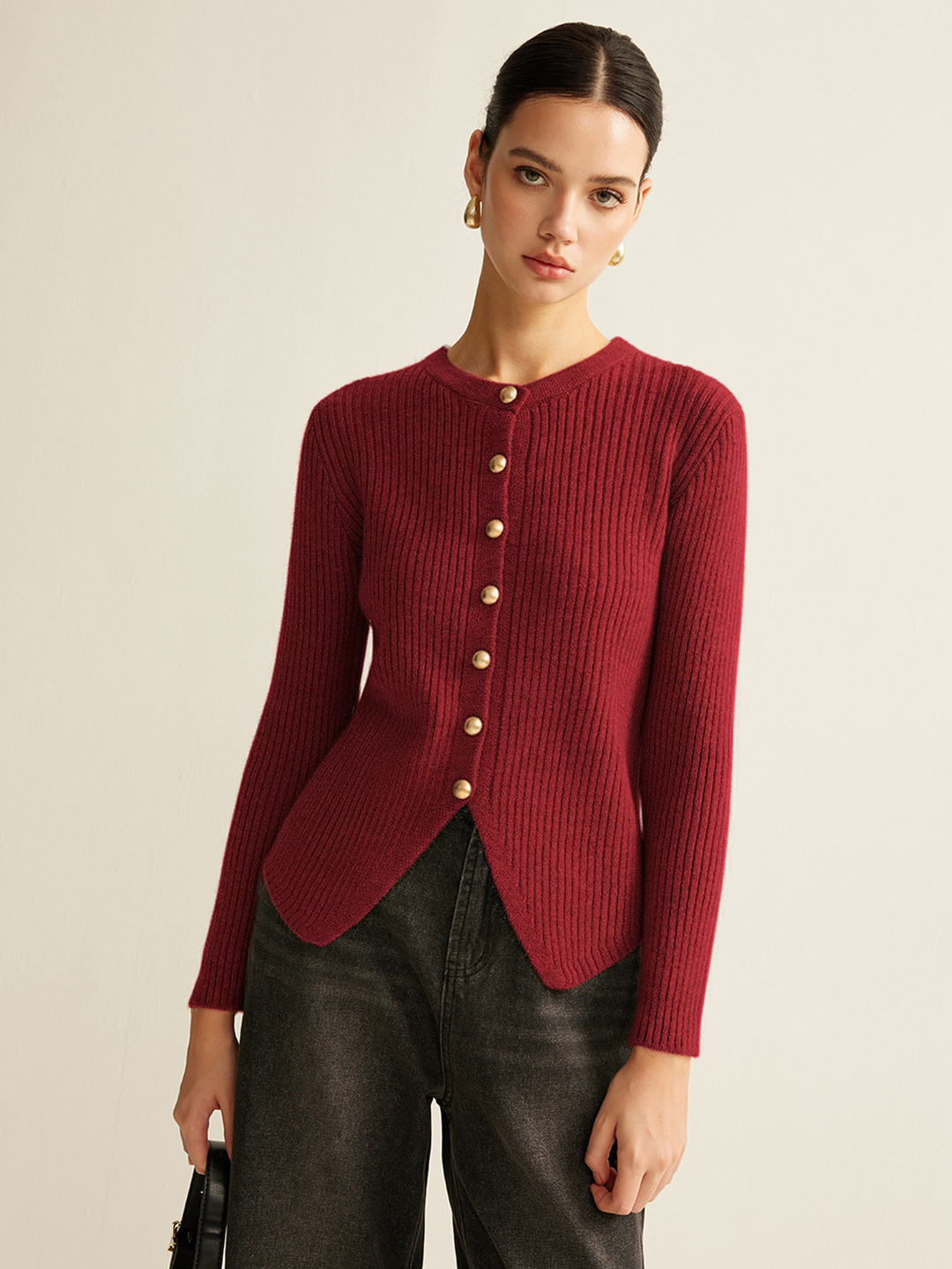 Button Down Split Cardigan - women's cardigan, neckline detail