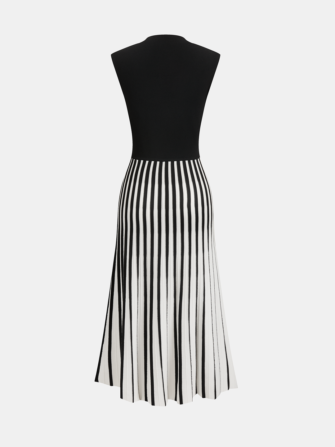 Sleeveless Mock Neck Striped Midi Dress - women's dress, back view