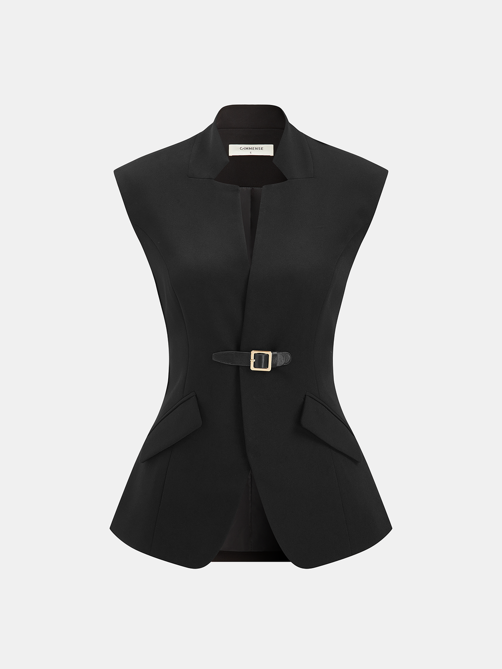 Notch Lapel Buckle Detail Blazer Vest — women's blazers, back view