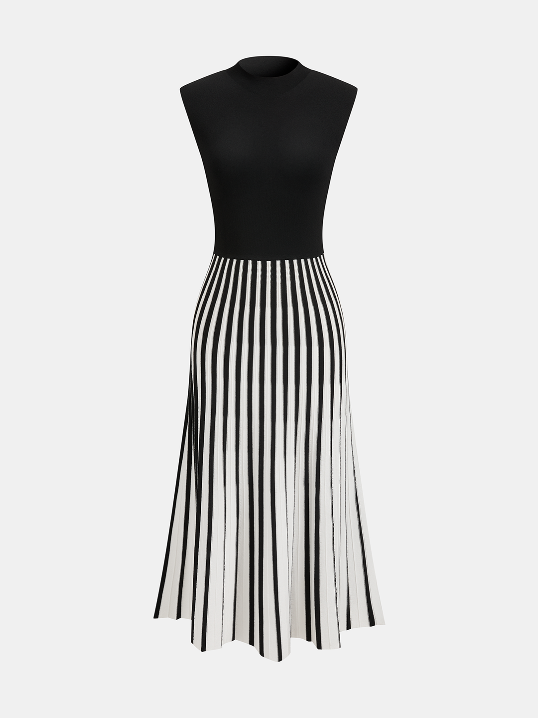 Sleeveless Mock Neck Striped Midi Dress — women's sweater dresses, front view