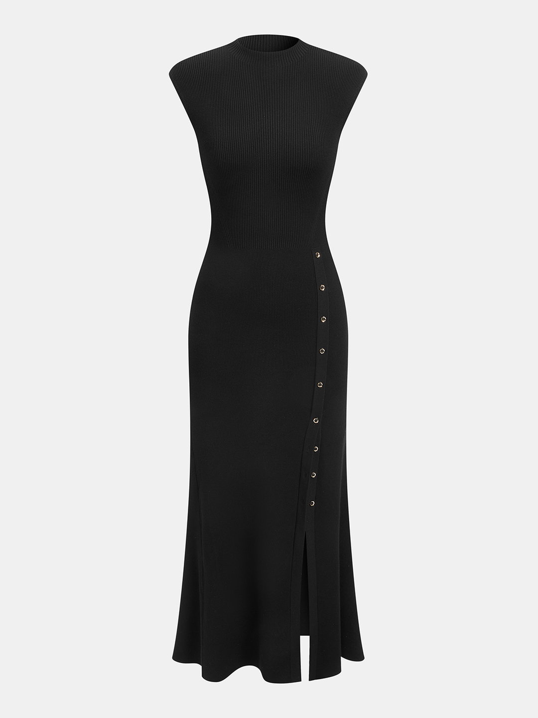 Button Detail Cap Sleeve Rib Knit Maxi Dress — women's sweater dresses, front view