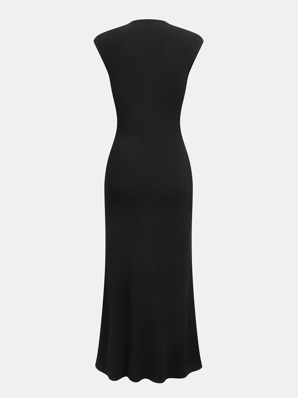 Button Detail Cap Sleeve Rib Knit Maxi Dress — women's sweater dresses, back view