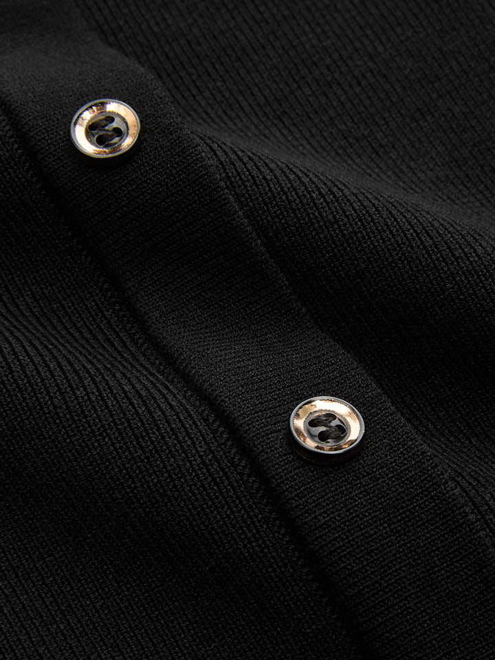 Button Detail Cap Sleeve Rib Knit Maxi Dress - women's knit dress, detail close-up