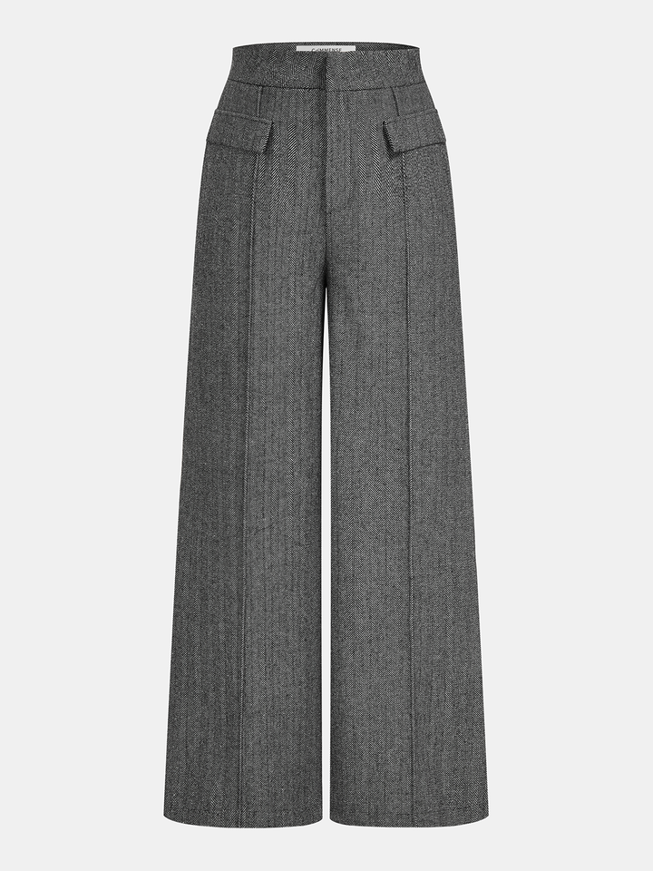 Herringbone Tweed Wide-Leg Pants