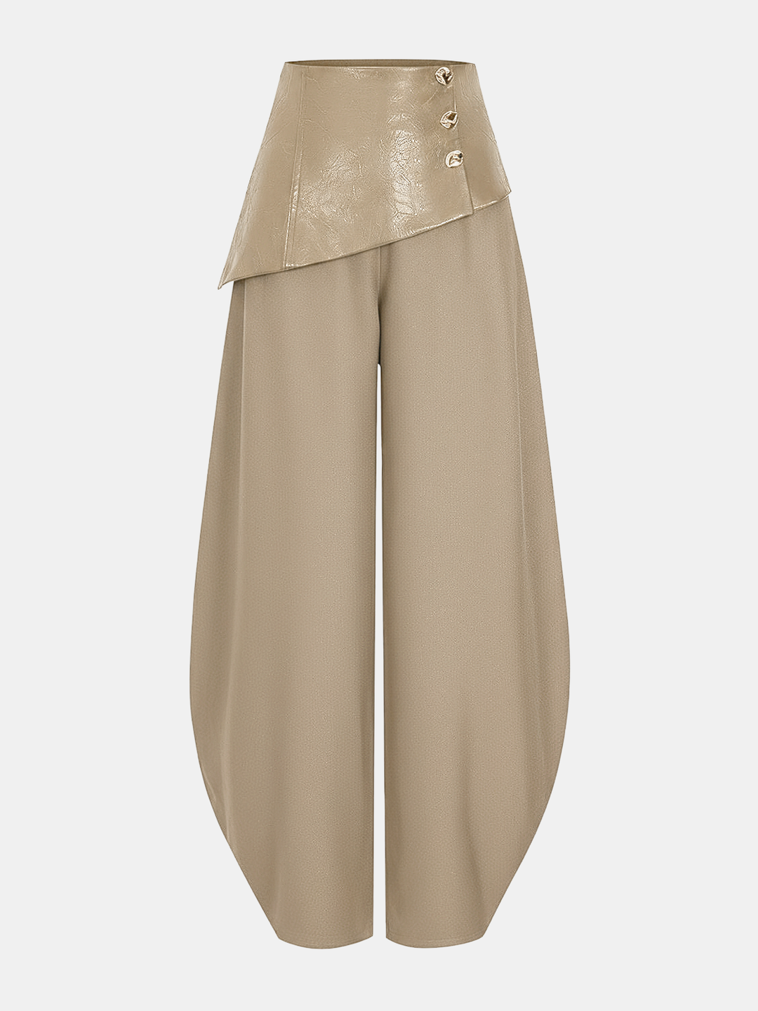 Faux Leather Panel Lantern Pants - women's trousers, full-length styled look