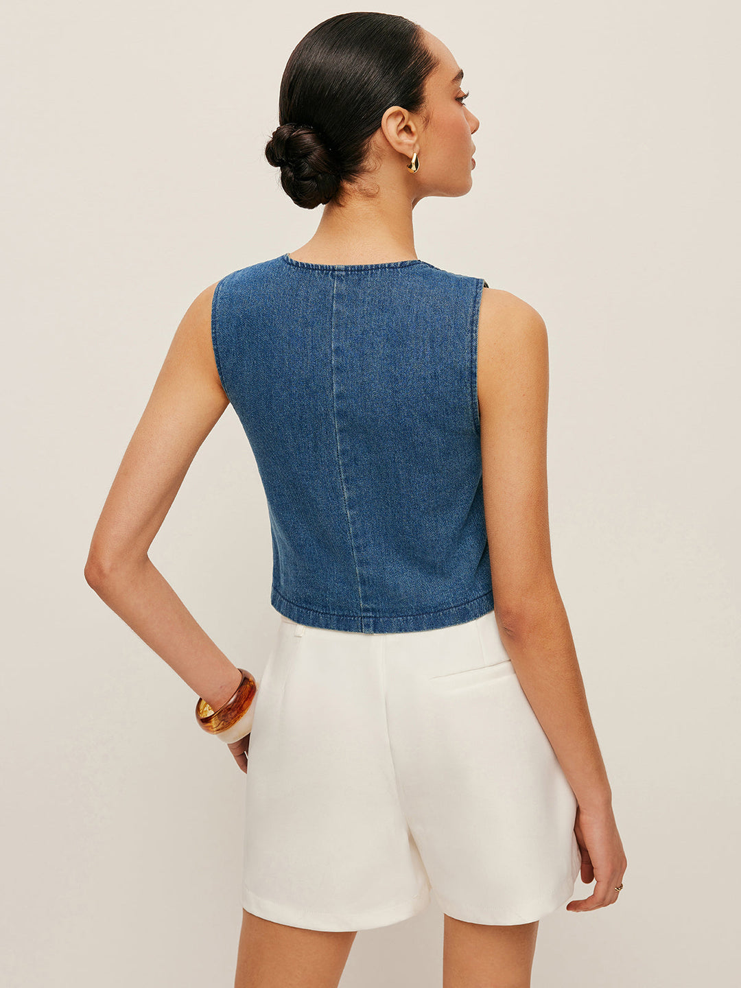 Tailored Denim Button-Up Vest